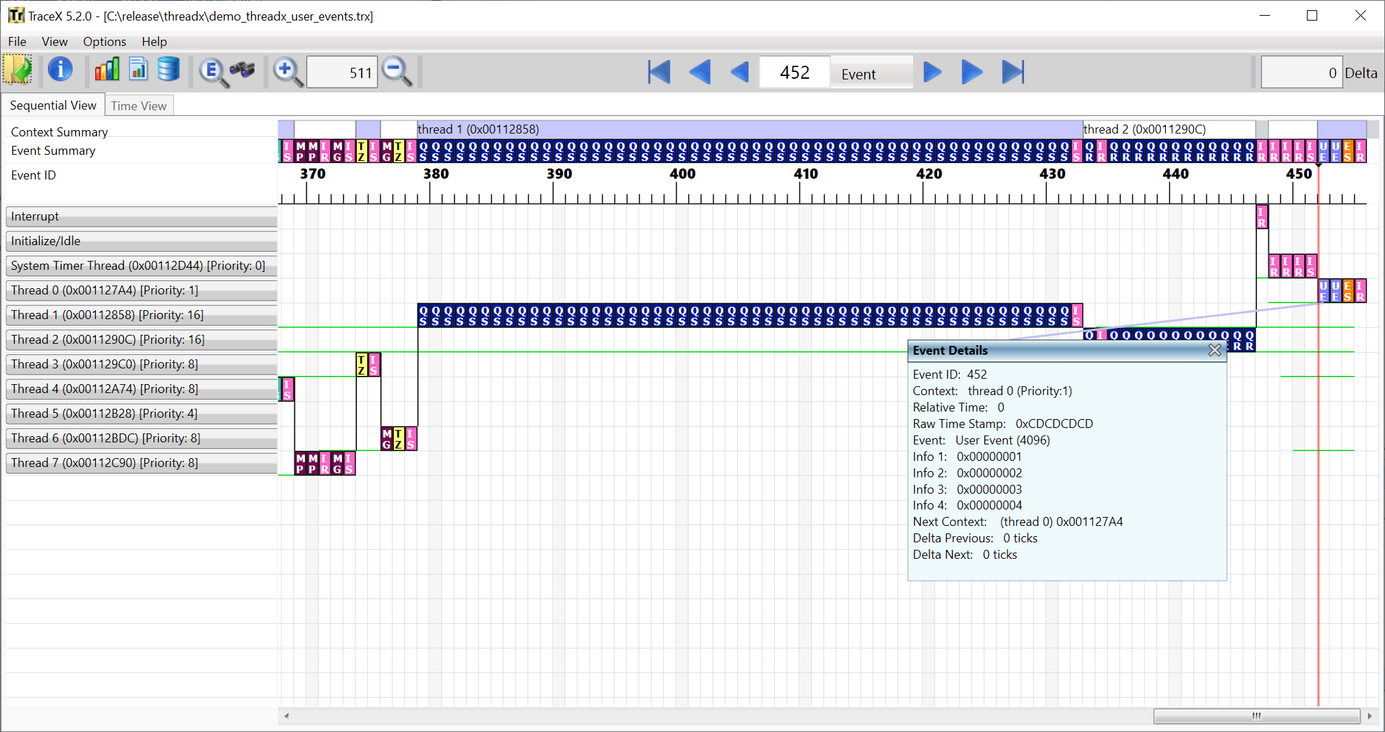 Screenshot of the detailed display of user-defined events.