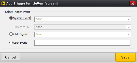 Screenshot of the GUIX Studio Add Trigger dialog.