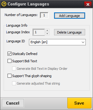 Screenshot of the Language Configuration dialog.