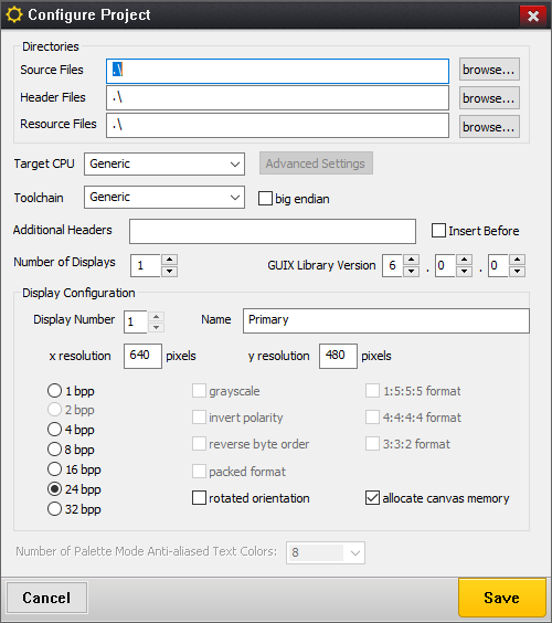 Screenshot of the Configure Project dialog.