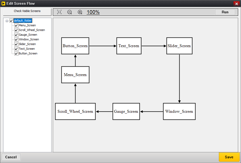 Screenshot of the GUIX Studio Screen Flow dialog.