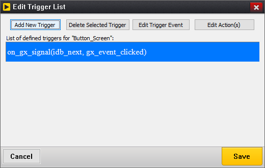 Screenshot of the GUIX Studio Edit Trigger List dialog.