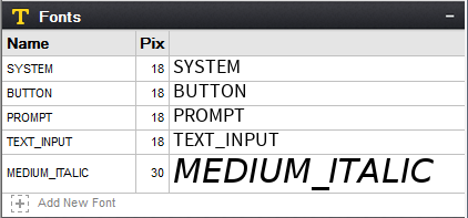 Screenshot of the Fonts in the Resource View.