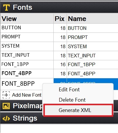 Screenshot of Generating XML File for Font.