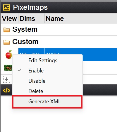 Screenshot of Generating XML File for Pixelmap.