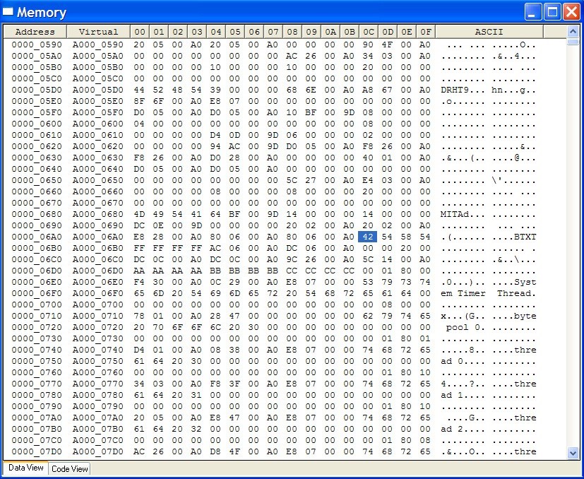 Screenshot of the first location of the trace buffer.