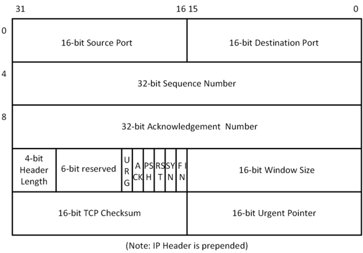 Diagram of the TCP header format.