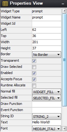 Screenshot of the Properties View for the prompt.