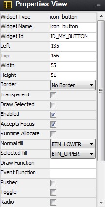 Screenshot of the Properties View for the icon button style widget.