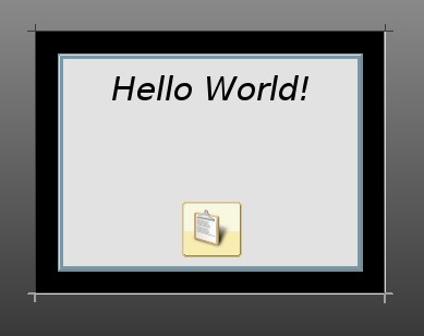 Screenshot of a pop-up menu with the Hello World and clipboard icon.