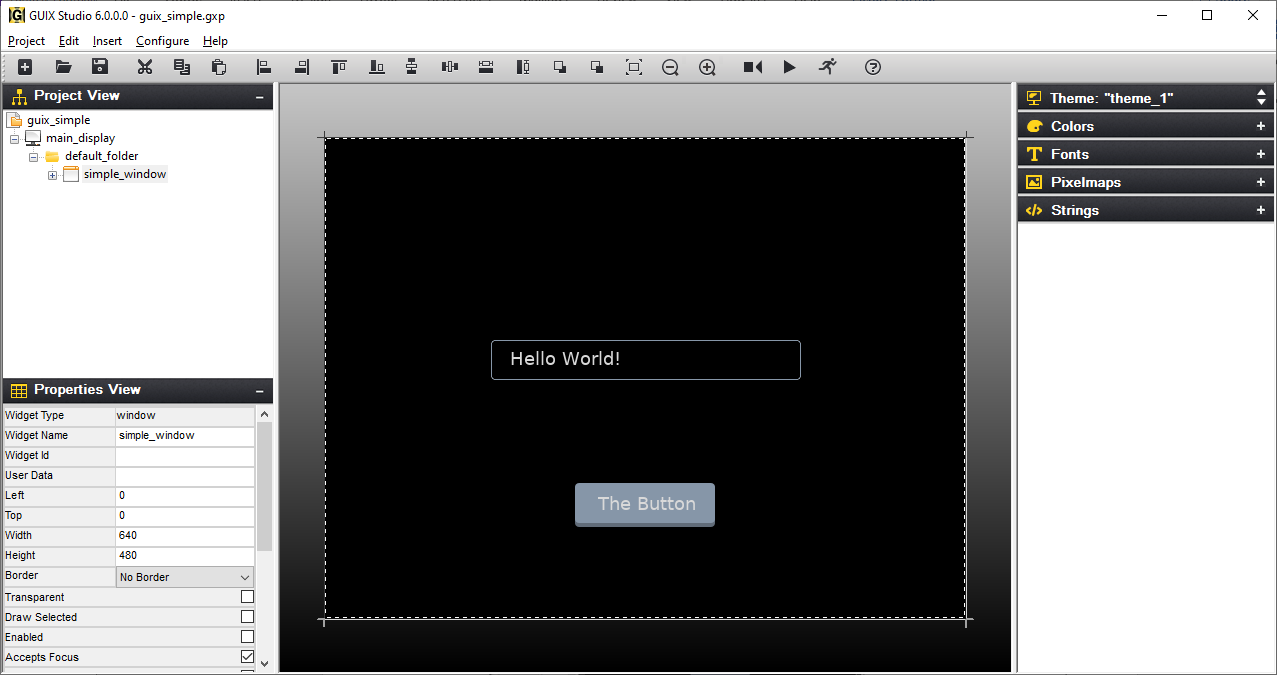 Screenshot of the basic GUIX Studio UI.