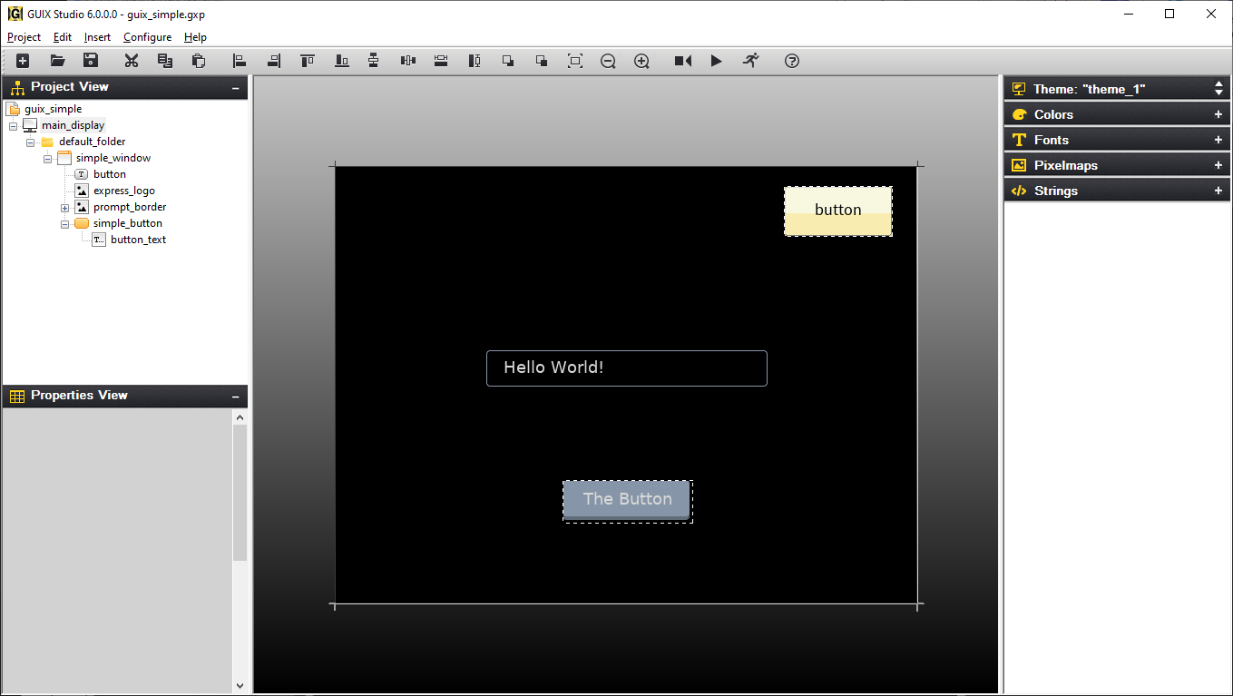Screenshot of the button and new button widgets selected