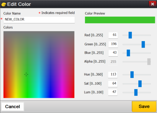 Screenshot of the New Color in the Edit Color dialog.