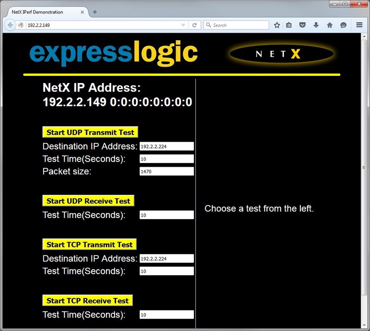 An example of the Iperf initial web page