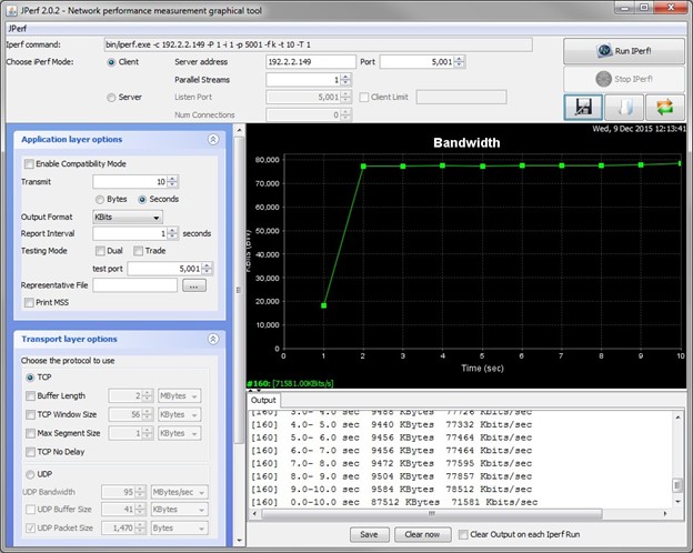 TCP receive test statistics.