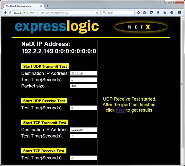 Running the UDP receive test.