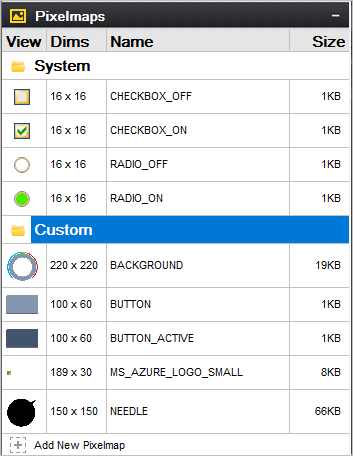 Screenshot of the Pixel-maps section in the Resource View.
