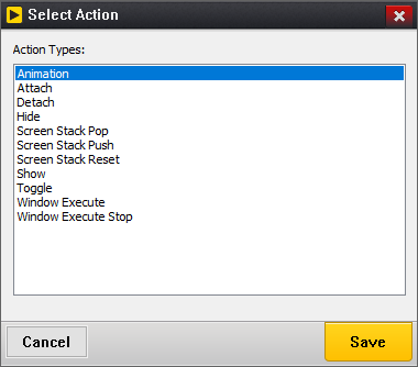 Screenshot of the GUIX Studio Select Action dialog.