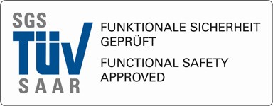 Diagram of SGS-TÜV Saar certification logo.