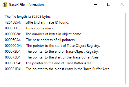 Screenshot of the TraceX File Information.