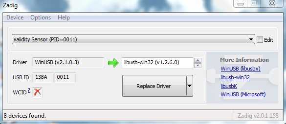 Running Zadig for the first time